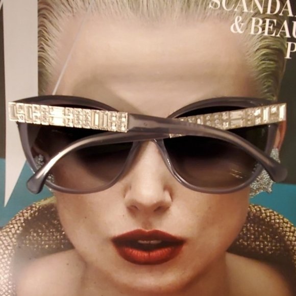 CHANEL Accessories - CHANEL Gray Silver Swarovski Crystal Sunglasses
